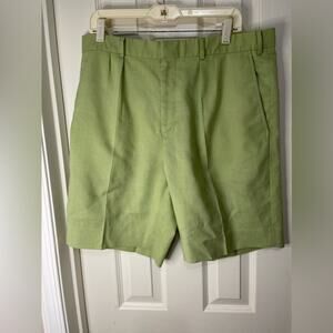 Islander Green Linen Blend quiet luxury Bermuda Pleated Front Men’s Shorts sz 38